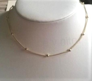 Náhrdelník choker řetízkový s kuličkami zlatý (BD731)
