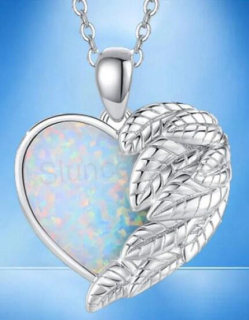 Opálový náhrdelník andělské křídlo a srdce (BD735)