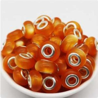 Korálek s velkým průvlekem kočičí oko, ulexit - oranžové (AC291)