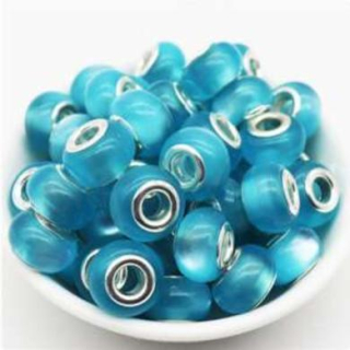 Korálek s velkým průvlekem kočičí oko, ulexit - světle modré (AC291)