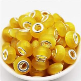 Korálek s velkým průvlekem kočičí oko, ulexit - žluté (AC291)