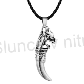 Náhrdelník s přívěškem Vlčího zubu s vlkem - platinová (BD745)