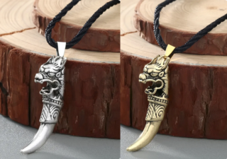Náhrdelník s přívěškem Vlčího zubu s vlkem (BD745)