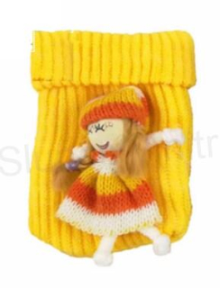 Pouzdro, obal na mobil punčoška s ozdobou žlutý (H458)