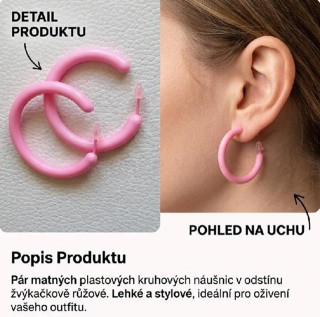 Náušnice kruhy hypoalergenní růžové velikost 6,5 cm (BB743)