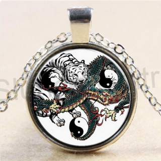 Náhrdelník s přívěškem drak,tygr, jin-jang (BD761)