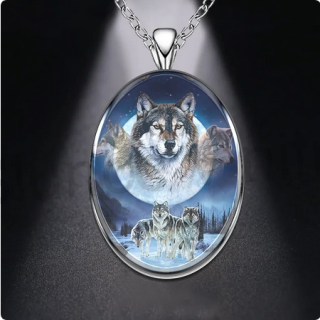 Nerezový náhrdelník s přívěškem vlk, vlků (BD780)