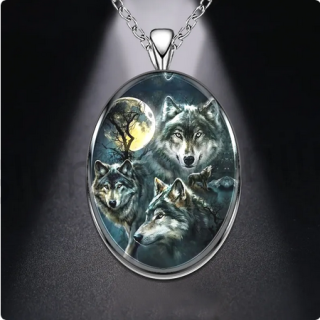 Nerezový náhrdelník s přívěškem vlk, vlků (BD785)