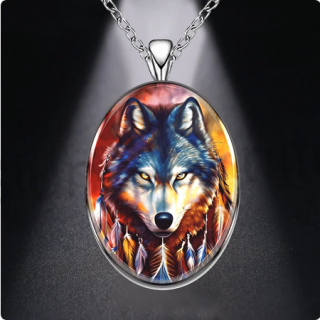Nerezový náhrdelník s přívěškem vlk (BD788)
