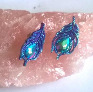 Puzetové paví peří náušnice měnicí (BB753)