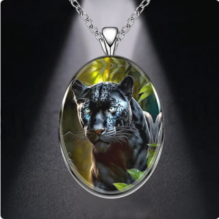 Nerezový náhrdelník s přívěškem černý panter (BD790)