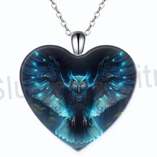 Nerezový náhrdelník s přívěškem srdce sova (BD801)