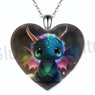 Nerezový náhrdelník s přívěškem srdce dráček, drak (BD804)