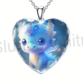 Nerezový náhrdelník s přívěškem srdce dráček, drak (BD805)