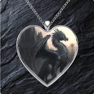 Nerezový náhrdelník s přívěskem srdce  drak (BD806)