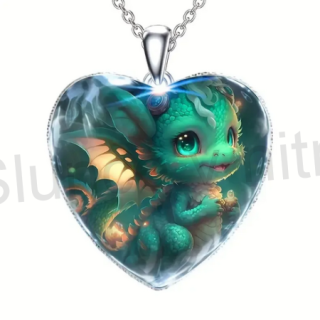 Nerezový náhrdelník s přívěškem srdce dráček, drak (BD807)