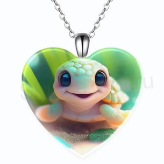 Nerezový náhrdelník s přívěskem srdce želva (BD808)