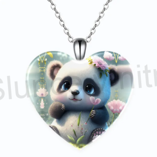 Nerezový náhrdelník s přívěskem srdce panda (BD809)