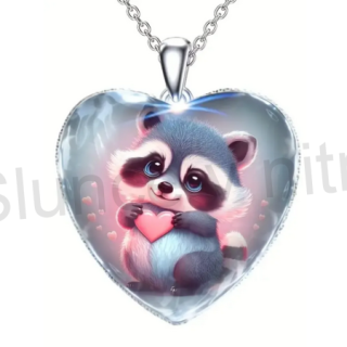 Nerezový náhrdelník s přívěskem srdce medvídek mýval (BD810)