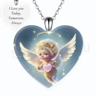 Nerezový náhrdelník s přívěškem srdce andílek, anděl (BD814)