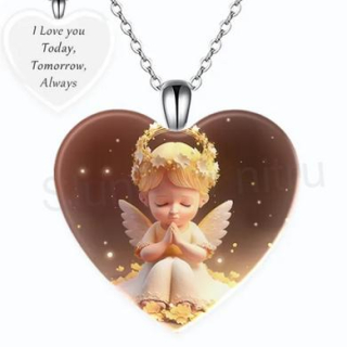 Nerezový náhrdelník s přívěškem srdce andílek, anděl (BD815)