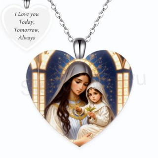 Nerezový náhrdelník s přívěškem srdce panna Marie s andílkem (BD816)