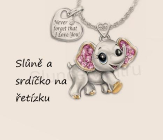 Romantický řetízek s přívěškem Slon, sloník, slůně (BD825)