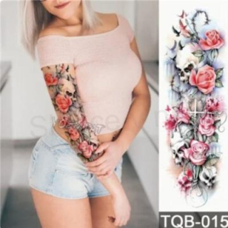 Voděodolné, dočasné tetovaní růže, lebka (E872)