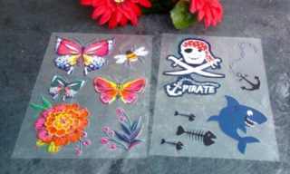 Nášivka pirát, žralok, květina, motýl velikost 21 x 15 cm (C677)