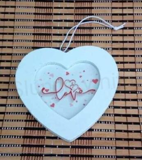 Dřevěná závěsná dekorace, ozdoba pro novomanželé Srdce (V181)
