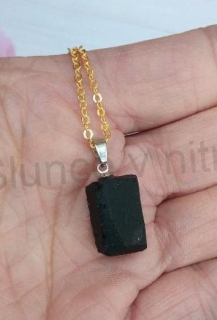 Minerální řetízkový náhrdelník s přívěškem Turmalín z nerez oceli (X1742)