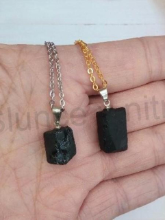 Minerální řetízkový náhrdelník s přívěškem Turmalín z nerez oceli (X1742)