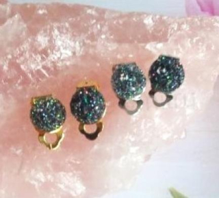 Náušnice klipsy šedo zelená (BB777)