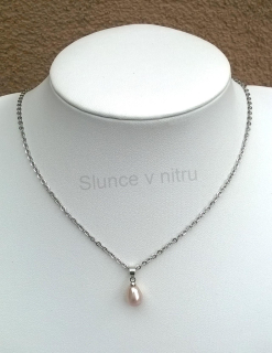 Nerezový náhrdelník přívěsek s perlou Krémová (BD829)