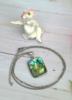 Náhrdelník s přívěškem přírodní mušle Paua oboustranná nerez ocel (X1776)