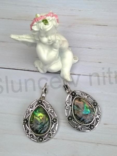 Minerální náušnice přírodní mušle Paua kapka (X1777)