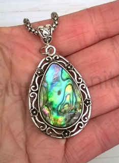 Náhrdelník s přívěškem přírodní mušle Paua oboustranná kapka (X1778)