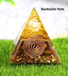 Orgonitová pyramida - Křišťál s tygřím okem a spirálkami 6,5 x 6 cm (PP208)