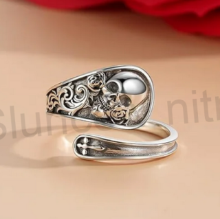 Otevřený zdobený prsten Lebka, skull (BP417)