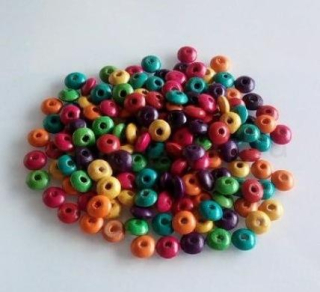 Dřevěné korálky 9,5 mm barevný mix 12 g (AC530)