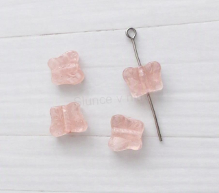 Skleněný korálek motýl – 11,2 × 9,7 mm, růžový, 4 ks (AC533)
