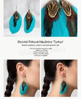 Dlouhé etnické náušnice Bohemia peříčkové modré (BB785)