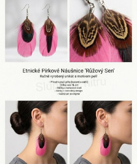 Dlouhé etnické náušnice Bohemia peříčkové růžové (BB787)