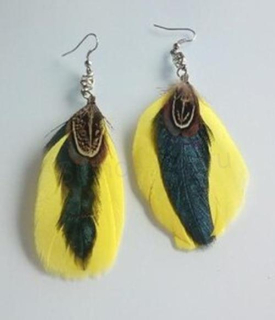 Dlouhé etnické náušnice Bohemia - Peříčkové s ozdobou (BB788)