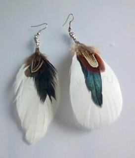 Dlouhé etnické náušnice Bohemia - Peříčkové s ozdobou (BB789)