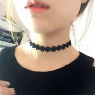 Náhrdelník choker kytičkový krajkový černý (BD834)
