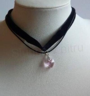 Náhrdelník dvojitý choker se Swarovski srdce růžové (BD851)