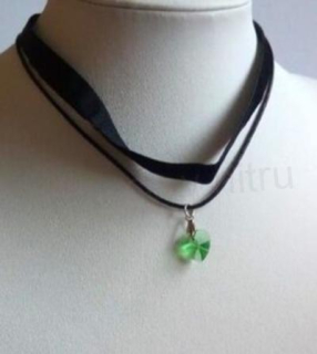 Náhrdelník dvojitý choker se Swarovski srdce zelené (BD851)