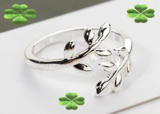 Postříbřený Otevřený prstýnek větvička strom Oliva nastavitelný (BP2)