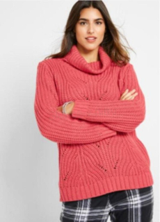 Dámský svetr s rolákem – červený, dlouhý rukáv – XL, 2XL (K441)